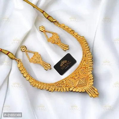 Siraaz Gold Plated Traditional Ethnic NECKLACE SET for women with earrings-thumb0