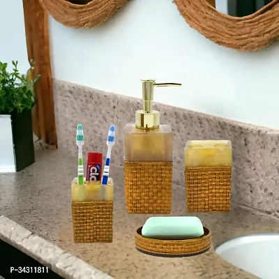 Classy Bathroom Set of 4 (1 Soap Dispenser, 1 Tooth Brush Holder, 1 Soap Dish and 1 Tumbler)-thumb0