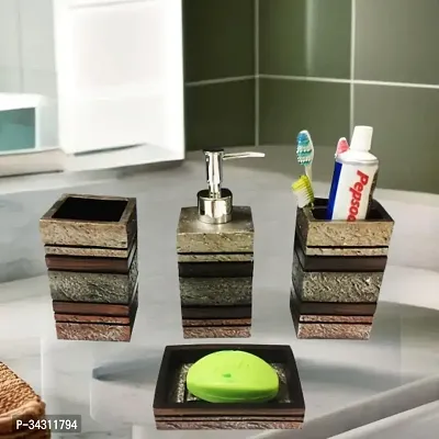 Classy Bathroom Set of 4 (1 Soap Dispenser, 1 Tooth Brush Holder, 1 Soap Dish and 1 Tumbler)-thumb0