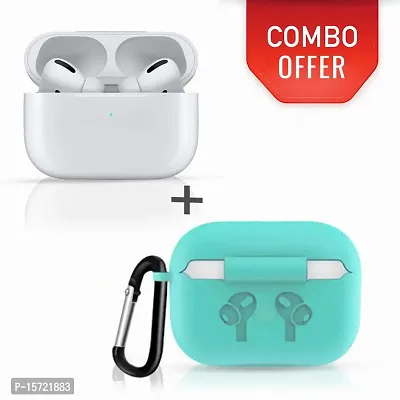 AirPods Pro BLACK with Case Cover Portable Silicone Skin Cover with Keychain Carabiner (Supports Wireless Charging) Compatible - SKYBLUE