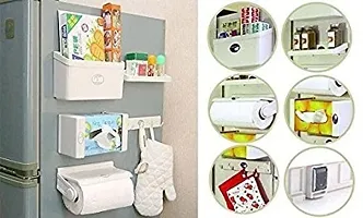 Kitchen Use Magnetic 5 in 1 Fridge Storage Rack Tissue Paper Roll Holder Spice Rack Towel Rack Hook Rack Cruet Stand Side Tray Refrigerator Organizer-thumb2