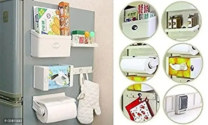 Kitchen Use Magnetic 5 in 1 Fridge Storage Rack Tissue Paper Roll Holder Spice Rack Towel Rack Hook Rack Cruet Stand Side Tray Refrigerator Organizer-thumb3