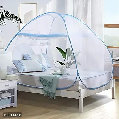 Foldable Mosquito Net for Single Bed - Durable Polyester 30GSM Net with PVC Coated Corrosion Resistant Steel Wire,Foldable Machardani (Blue)-thumb0