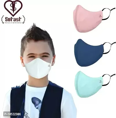SUPER SAFETY 3 Layer cartoon print kids mask with Adjustable Ear loops Pack Of 6 Kids Print-6-PCS-pink  orange Reusable, Washable Cloth Mask