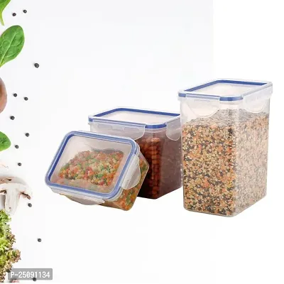 Classics Rectangular Plastic Airtight Food Storage Containers with Leak Proof Locking Lid Storage container set of 3 Pc( Approx Capacity 500ml,1000ml,1500ml, Transparent)