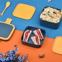 Blue Double-Layer Portable Lunch Box Stackable with Carrying Handle and Spoon Lunch Box, Bento Lunch Box-thumb2