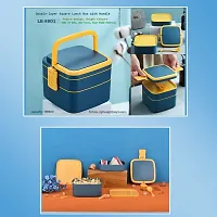 Blue Double-Layer Portable Lunch Box Stackable with Carrying Handle and Spoon Lunch Box, Bento Lunch Box-thumb3
