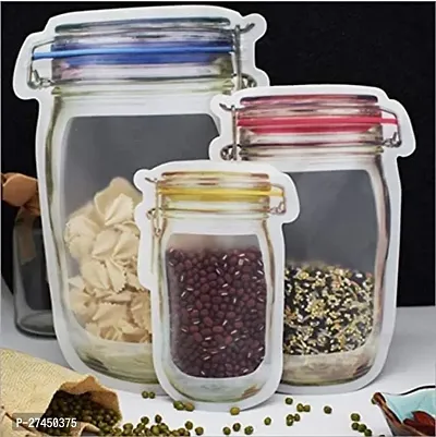 Plastics Transparent Jar Shaped Standup Pouch with Zipper, Bags for Packing Dry Fruits,Nuts, Snacks Pack of 3