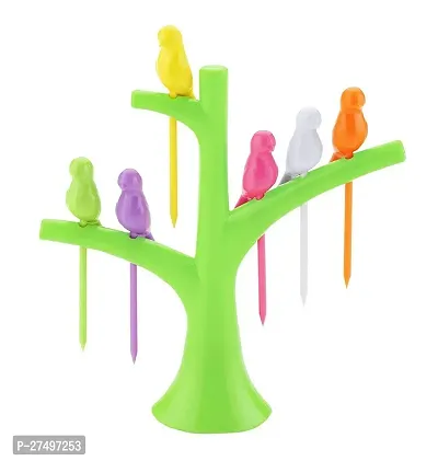 Bird Fruit Fork Set with Stand, 6-Pieces, Multicolour