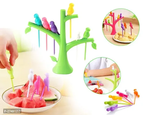 Bird Fruit Fork Set with Stand, 6-Pieces, Multicolour-thumb2