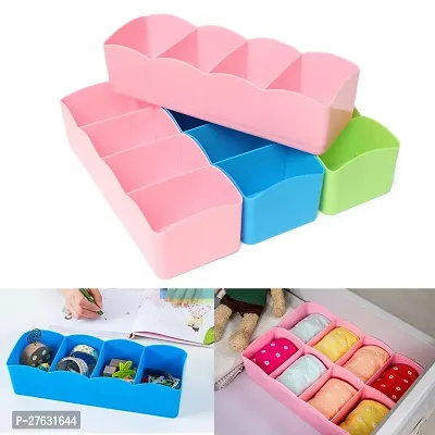 Plastic 5 Grids Storage Box Organizer  Divider Box | Set of 4 (Multi Colour) | for Desk Organizer for Office Stationary Drawer-thumb0