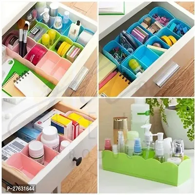 Plastic 5 Grids Storage Box Organizer  Divider Box | Set of 4 (Multi Colour) | for Desk Organizer for Office Stationary Drawer-thumb4