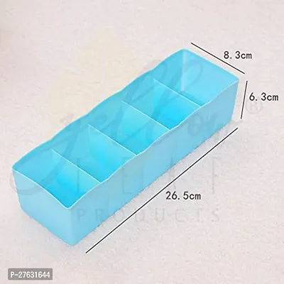 Plastic 5 Grids Storage Box Organizer  Divider Box | Set of 4 (Multi Colour) | for Desk Organizer for Office Stationary Drawer-thumb3