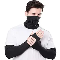 Unisex Cotton Black Bandana Neck Gaiter Face Mask for Cycling Biking Running Neck Gaiter Headgear Scarf With Arm Fingerless Sleeves Gloves for UV, Dust, Summer, Sun Protection-thumb3