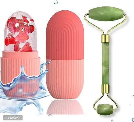 Face Stone Jade Roller Massager And Ice Roller Set Facial Roller 100% Natural Stone Jade Roller For Skin Eye Neck Body Ice Cube Roller Women Men Beauty Silicone Reusable-thumb0