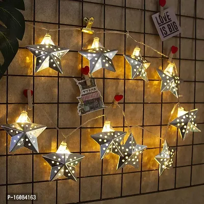 JSTBUY LABEL Metal Star String Lights 16 LED Warm White Fairy Lights Indoor Decoration for Diwali, Birthday, Wedding, Window Desk Mantelpiece Party Kids Room Bedroom (Warm Light)-thumb2