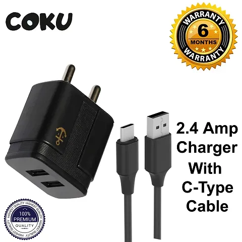 COKU CUCTCB1 2.4A C Type Wall Mobile Charger and Data Transfer Cable USB Super Fast Charging Travel Adapter Compatible with All Type-C Smartphone (1 Meter, Black)