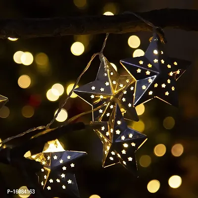 JSTBUY LABEL Metal Star String Lights 16 LED Warm White Fairy Lights Indoor Decoration for Diwali, Birthday, Wedding, Window Desk Mantelpiece Party Kids Room Bedroom (Warm Light)-thumb4