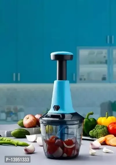 Classic Blue Push Chopper For Vegetables And Fruits, Hand Press With Lock And Unlock System-thumb0