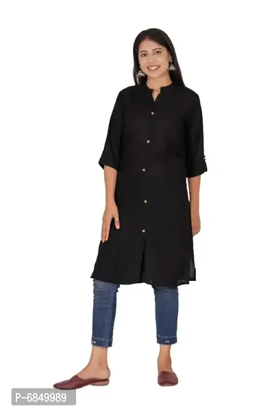 Stylish Rayon Black Solid Kurtis For Women-thumb0