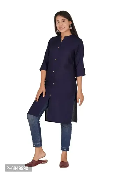 Stylish Rayon Navy Blue Solid Kurtis For Women