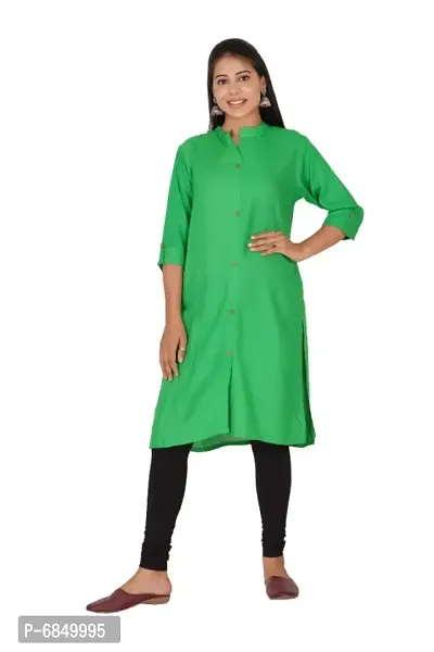 Stylish Rayon Green Solid Kurtis For Women-thumb0