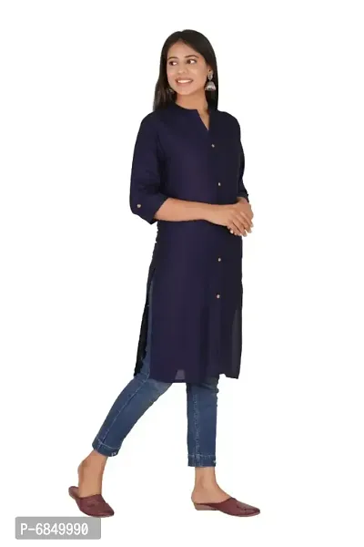 Stylish Rayon Navy Blue Solid Kurtis For Women-thumb2