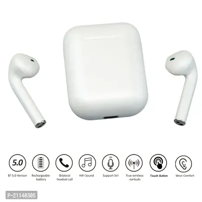 I12 TWS with in Built Mic Bluetooth headset 63 Bluetooth Headset  (White, True Wireless)