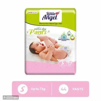 Little Angel Extra Dry Baby Pants Diaper, Small (S) Size, 44 Count, Super Absorbent Core Up to 12 Hrs. Protection, Soft Elastic Waist Grip  Wetness Indicator, Pack of 1, Upto 7kg