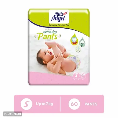 Little Angel Extra Dry Baby Pants Diaper, Small (S) Size, 60 Count, Super Absorbent Core Up to 12 Hrs. Protection, Soft Elastic Waist Grip  Wetness Indicator, Pack of 1, Upto 7kg