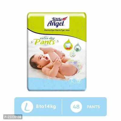 Little Angel Extra Dry Baby Pants Diaper, Large (L) Size, 48 Count, Super Absorbent Core Up to 12 Hrs. Protection, Soft Elastic Waist Grip  Wetness Indicator, Pack of 1, 8-14kg