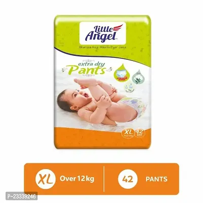 Little Angel Extra Dry Baby Pants Diaper, Extra Large (XL) Size, 42 Count, Super Absorbent Core Up to 12 Hrs. Protection, Soft Elastic Waist Grip  Wetness Indicator, Pack of 1, Over 12kg