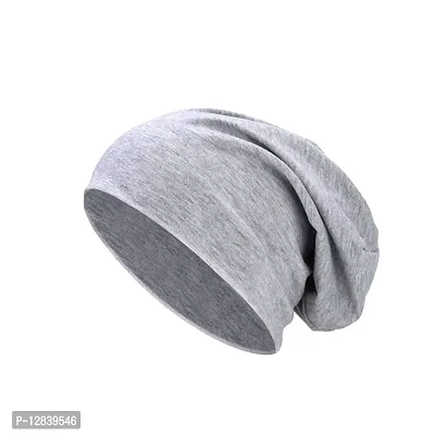 JAZAA Unisex Fashion Thin Knit Slouchy Beanie Hat Soft Stretch Skull Cap (Light Grey)