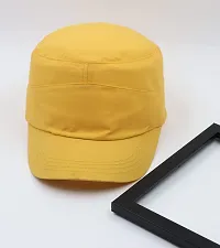 JAZAA Fashionable Solid Color Unisex Fitted Army Military Cadet Cap (Yellow)-thumb4