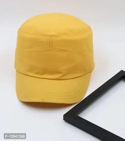 JAZAA Fashionable Solid Color Unisex Fitted Army Military Cadet Cap (Yellow)-thumb5