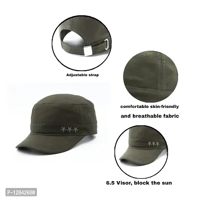 JAZAA Fashionable Solid Color Unisex Fitted Army Military Cadet Cap (Green)-thumb5