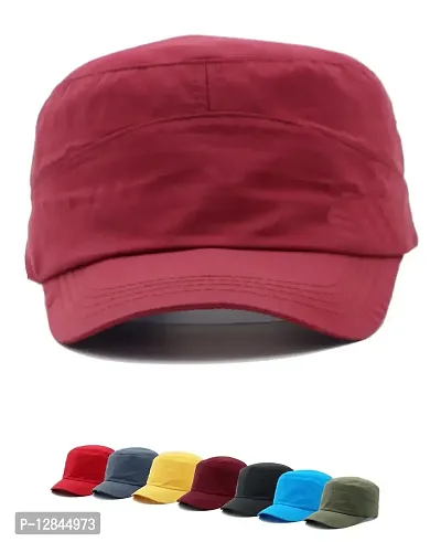 JAZAA Fashionable Solid Color Unisex Fitted Army Military Cadet Cap (Maroon)
