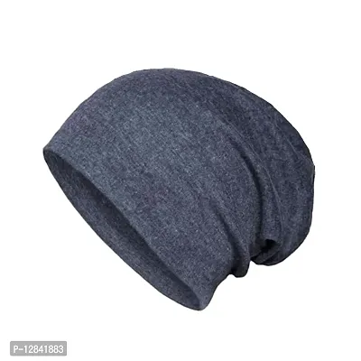 JAZAA Unisex Fashion Thin Knit Slouchy Beanie Hat Soft Stretch Skull Cap (Dark Grey)