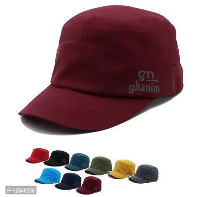 JAZAA Fashionable Solid Color Unisex Fitted Army Military Cadet Cap (Maroon)-thumb0