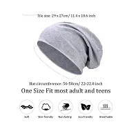 JAZAA Unisex Fashion Thin Knit Slouchy Beanie Hat Soft Stretch Skull Cap (Blue, Light Grey)-thumb4