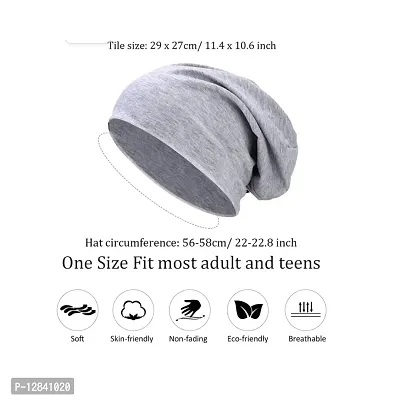 JAZAA Unisex Fashion Thin Knit Slouchy Beanie Hat Soft Stretch Skull Cap (Blue, Light Grey)-thumb5