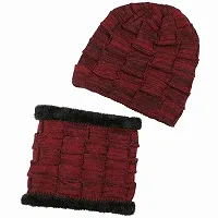JAZAA Men Hat and Scarf Set, gloves, Men Slouch Beanie Hat Hick Fleece Lined Winter Hat & Scarf for Men Women Gifts (red)-thumb4