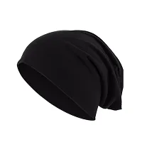 JAZAA Unisex Fashion Thin Knit Slouchy Beanie Hat Soft Stretch Skull Cap (Black, Dark Grey)-thumb1