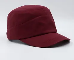 JAZAA Fashionable Solid Color Unisex Fitted Army Military Cadet Cap (Maroon)-thumb1