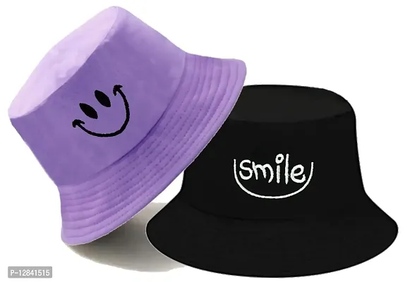 JAZAA Unisex Cotton Reversible Double Sided Wear Embroidered Packable Bucket Hat for Women Summer hat Beach hat Purple