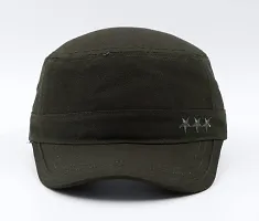 JAZAA Fashionable Solid Color Unisex Fitted Army Military Cadet Cap (Green)-thumb2