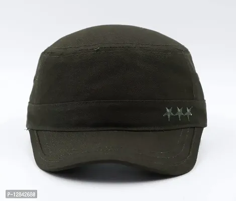 JAZAA Fashionable Solid Color Unisex Fitted Army Military Cadet Cap (Green)-thumb3