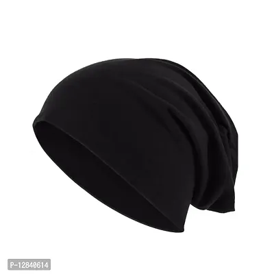 JAZAA Unisex Fashion Thin Knit Slouchy Beanie Hat Soft Stretch Skull Cap (Black)