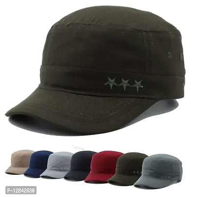 JAZAA Fashionable Solid Color Unisex Fitted Army Military Cadet Cap (Green)-thumb0