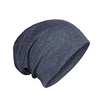 JAZAA Unisex Fashion Thin Knit Slouchy Beanie Hat Soft Stretch Skull Cap (Black, Dark Grey)-thumb2